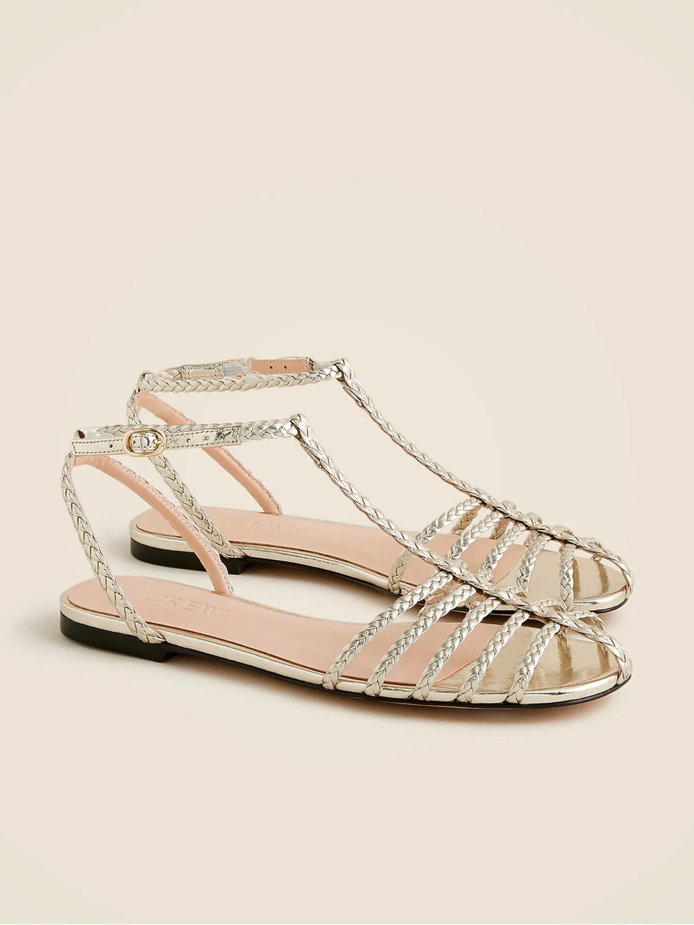 J. Crew Metallic Braided T-Strap Sandals in Gold